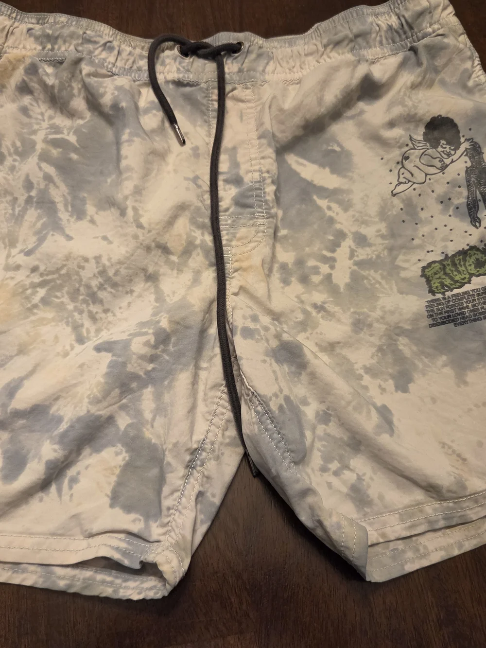 RVCA Men's Light Gray Tie-Dye Swim Hybrids with Graphic
